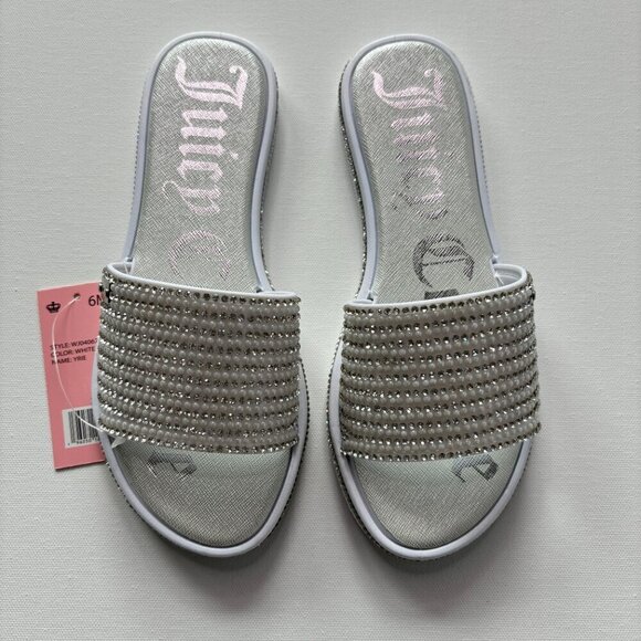 Juicy Couture Women's Yrie White Rhinestone Slides - Picture 2 of 13